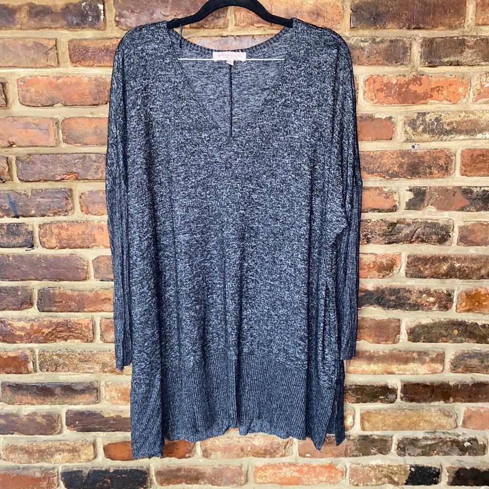 Philosophy Black Gray Space Dye Static V-Neck Sweater Tunic Women's Size 1X